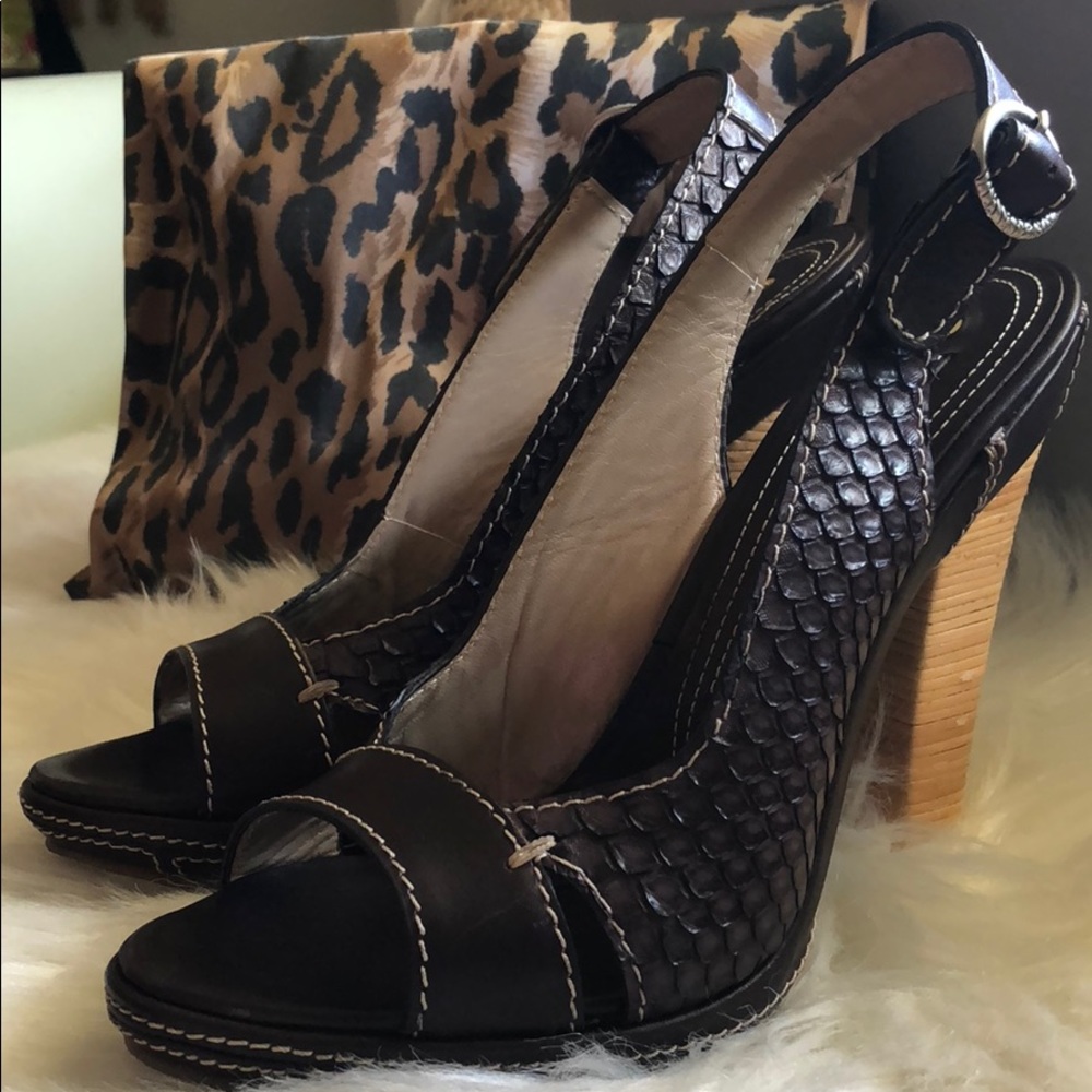 Gianmarco Lorenzi Python Peep Toe Brown Heel - image 1